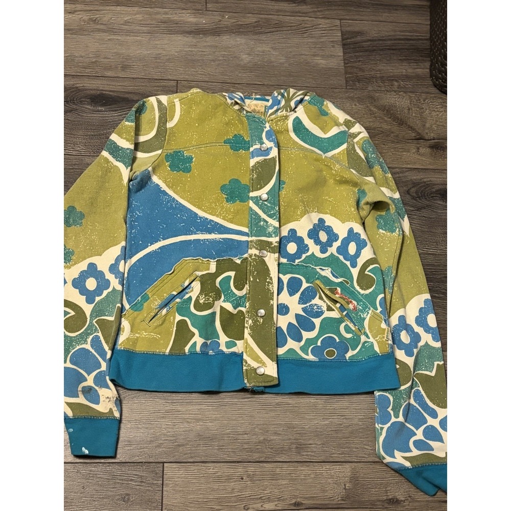 RARE Billabong Y2k Women's Zip Graphic Hoodie Green Paisley M Surf Skate Vintage
